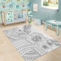 Personalised Samoa White Sunday Area Rug Manuia le Aso Sa o Tamaiti Polynesian Plumeria - Wonder Print Shop