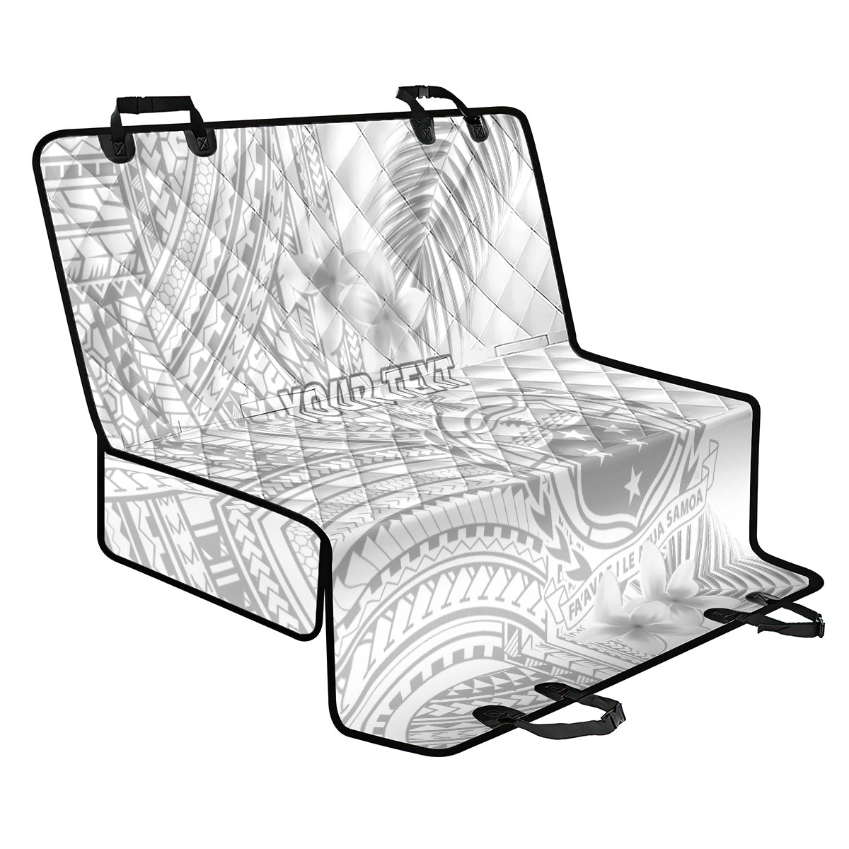 Personalised Samoa White Sunday Back Car Seat Cover Manuia le Aso Sa o Tamaiti Polynesian Plumeria - Wonder Print Shop