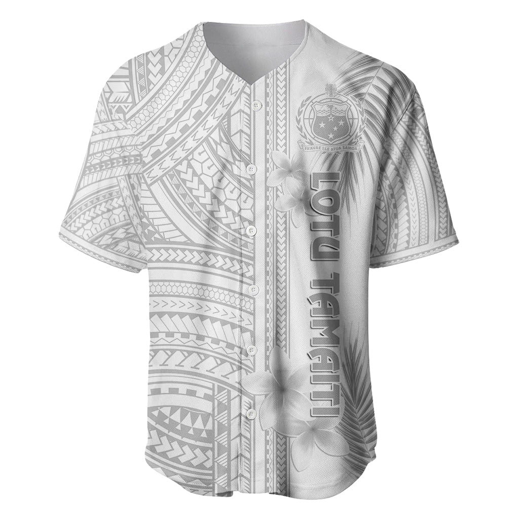 Personalised Samoa White Sunday Baseball Jersey Manuia le Aso Sa o Tamaiti Polynesian Plumeria - Wonder Print Shop