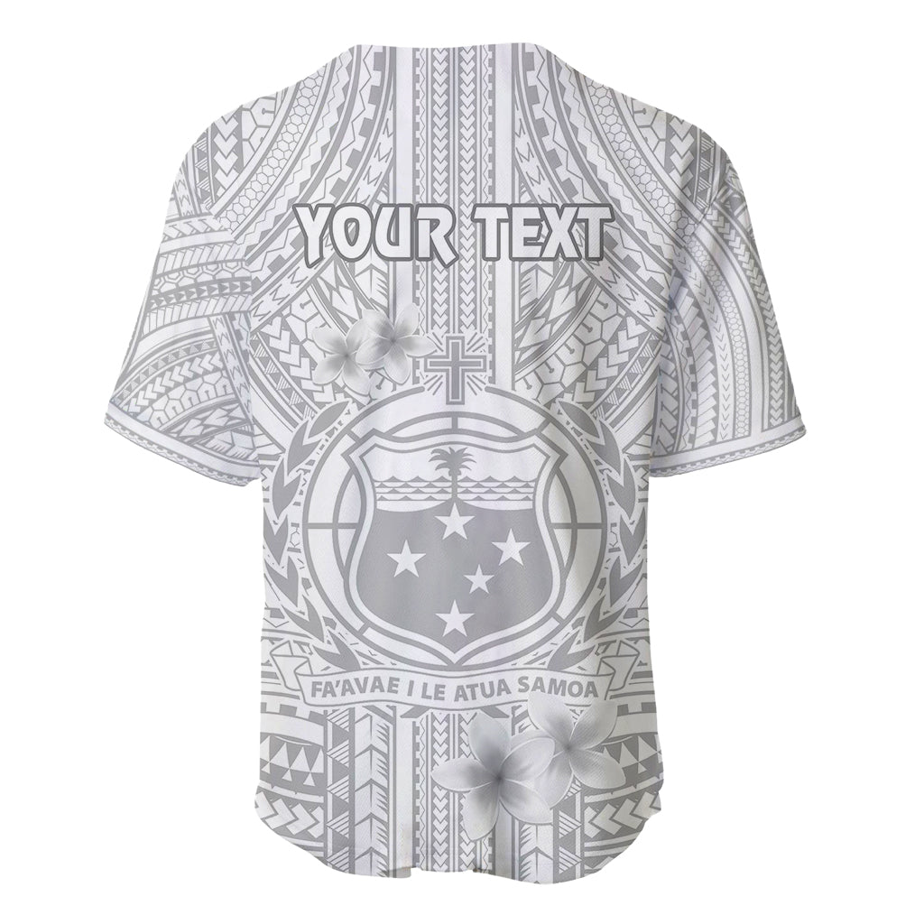 Personalised Samoa White Sunday Baseball Jersey Manuia le Aso Sa o Tamaiti Polynesian Plumeria - Wonder Print Shop