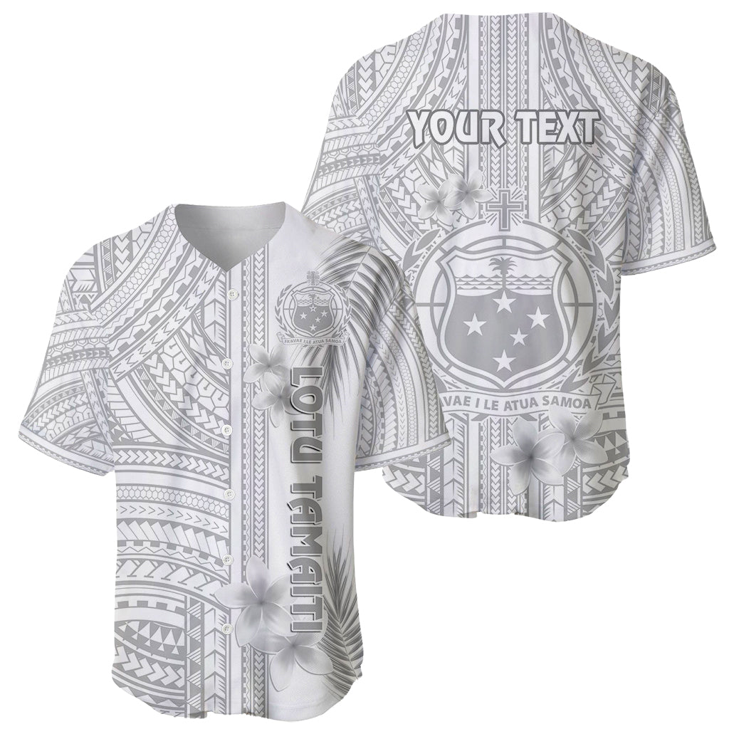 Personalised Samoa White Sunday Baseball Jersey Manuia le Aso Sa o Tamaiti Polynesian Plumeria - Wonder Print Shop