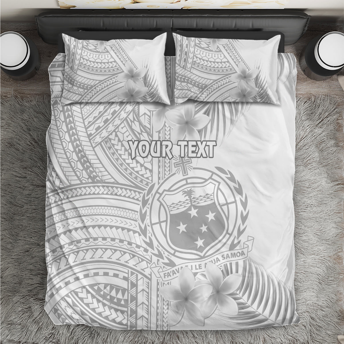 Personalised Samoa White Sunday Bedding Set Manuia le Aso Sa o Tamaiti Polynesian Plumeria - Wonder Print Shop