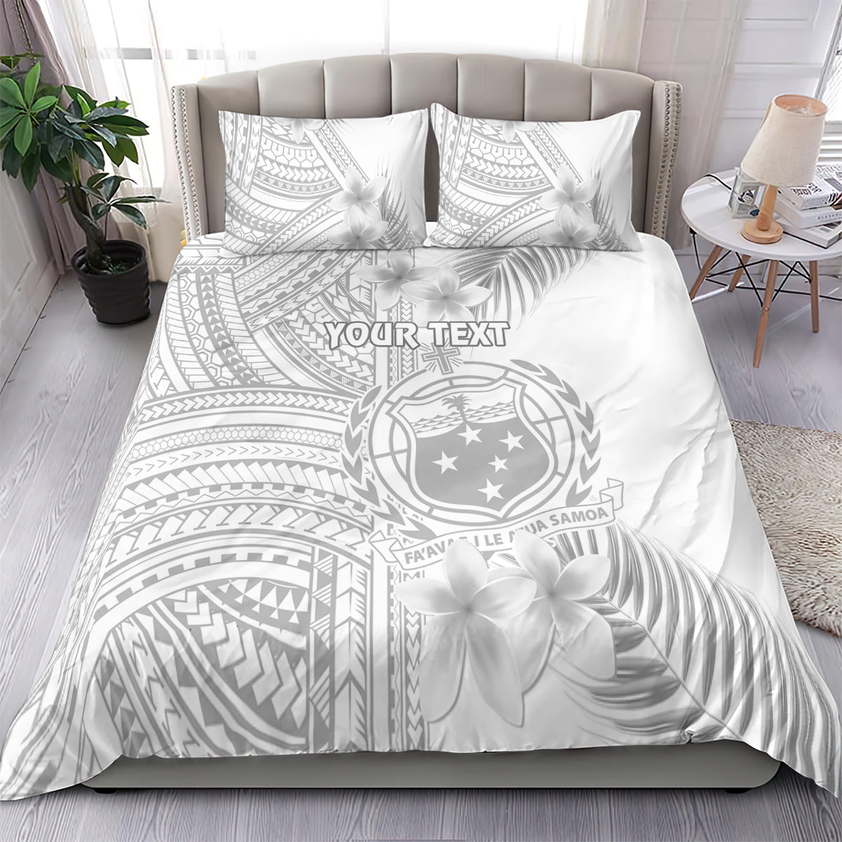 Personalised Samoa White Sunday Bedding Set Manuia le Aso Sa o Tamaiti Polynesian Plumeria - Wonder Print Shop