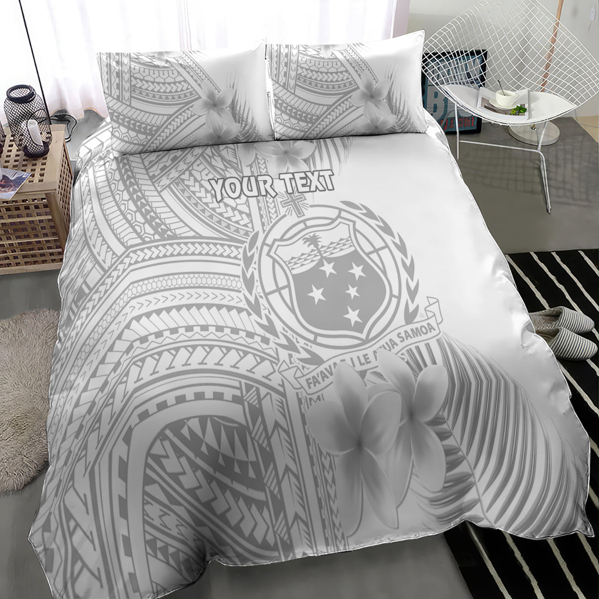 Personalised Samoa White Sunday Bedding Set Manuia le Aso Sa o Tamaiti Polynesian Plumeria - Wonder Print Shop
