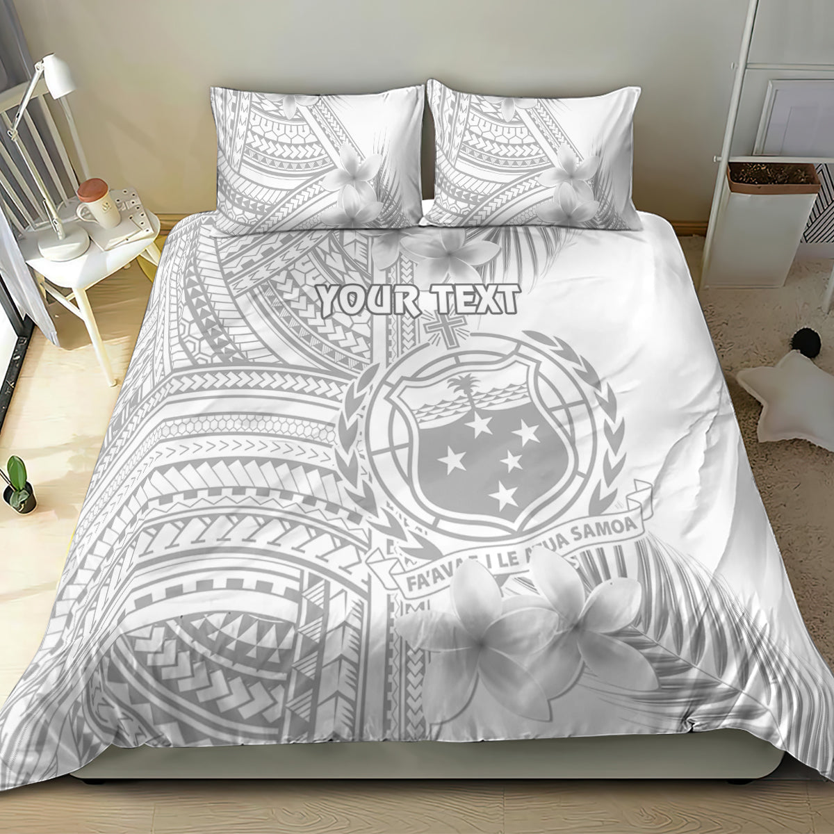Personalised Samoa White Sunday Bedding Set Manuia le Aso Sa o Tamaiti Polynesian Plumeria - Wonder Print Shop