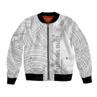 Personalised Samoa White Sunday Bomber Jacket Manuia le Aso Sa o Tamaiti Polynesian Plumeria - Wonder Print Shop