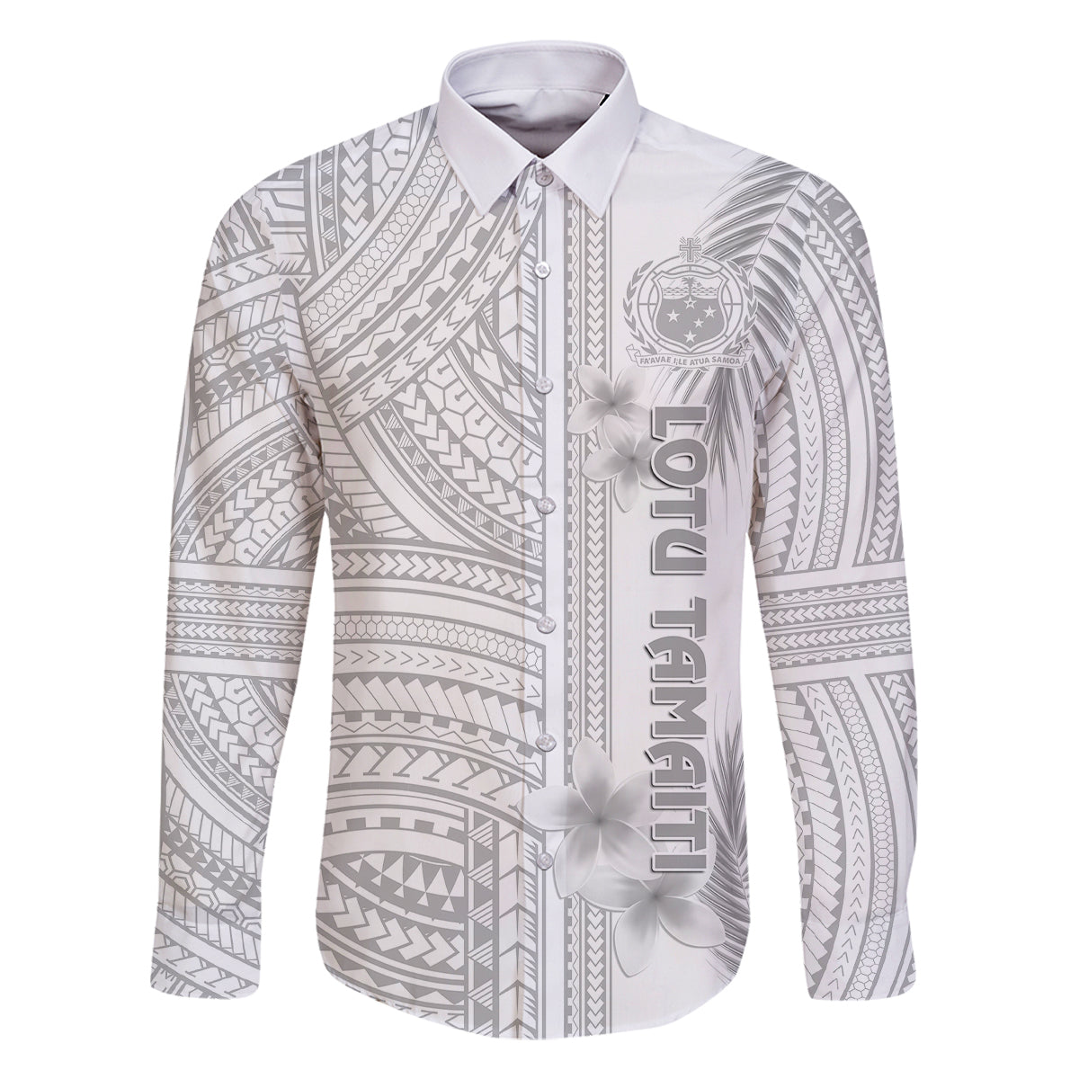 Personalised Samoa White Sunday Family Matching Off Shoulder Long Sleeve Dress and Hawaiian Shirt Manuia le Aso Sa o Tamaiti Polynesian Plumeria - Wonder Print Shop