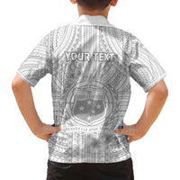 Personalised Samoa White Sunday Family Matching Off Shoulder Maxi Dress and Hawaiian Shirt Manuia le Aso Sa o Tamaiti Polynesian Plumeria - Wonder Print Shop