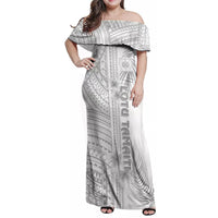 Personalised Samoa White Sunday Family Matching Off Shoulder Maxi Dress and Hawaiian Shirt Manuia le Aso Sa o Tamaiti Polynesian Plumeria - Wonder Print Shop