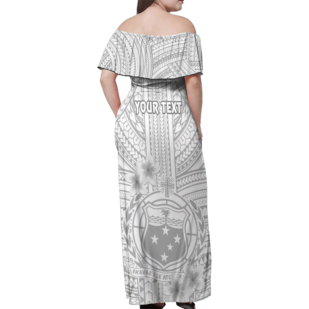 Personalised Samoa White Sunday Family Matching Off Shoulder Maxi Dress and Hawaiian Shirt Manuia le Aso Sa o Tamaiti Polynesian Plumeria - Wonder Print Shop