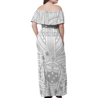 Personalised Samoa White Sunday Family Matching Off Shoulder Maxi Dress and Hawaiian Shirt Manuia le Aso Sa o Tamaiti Polynesian Plumeria - Wonder Print Shop