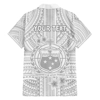 Personalised Samoa White Sunday Family Matching Off Shoulder Short Dress and Hawaiian Shirt Manuia le Aso Sa o Tamaiti Polynesian Plumeria - Wonder Print Shop