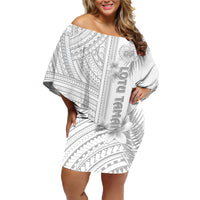 Personalised Samoa White Sunday Family Matching Off Shoulder Short Dress and Hawaiian Shirt Manuia le Aso Sa o Tamaiti Polynesian Plumeria - Wonder Print Shop