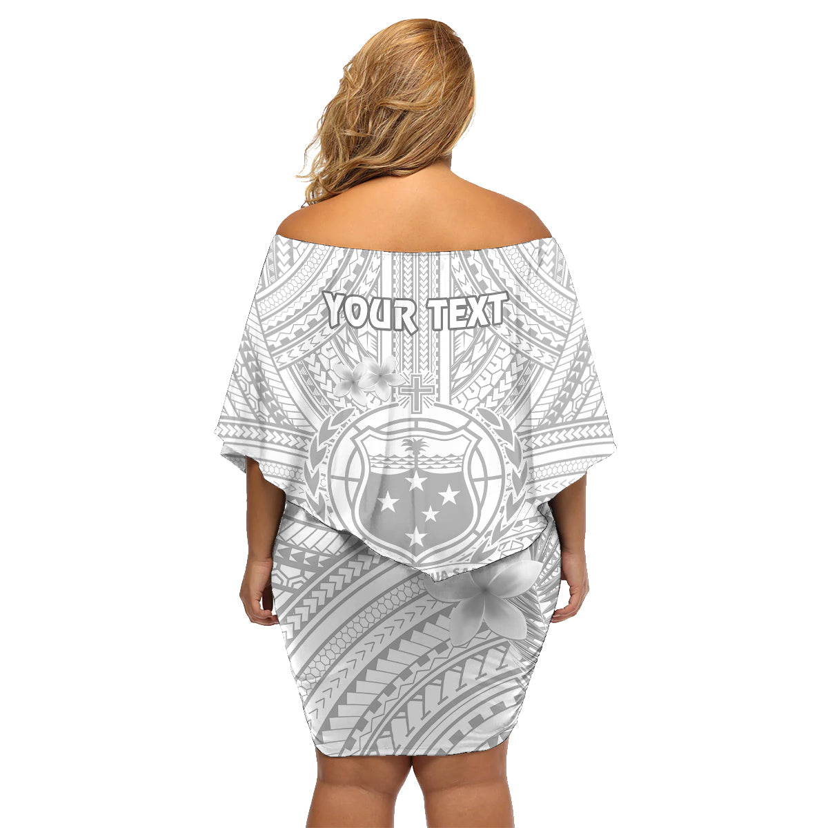 Personalised Samoa White Sunday Family Matching Off Shoulder Short Dress and Hawaiian Shirt Manuia le Aso Sa o Tamaiti Polynesian Plumeria - Wonder Print Shop