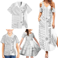 Personalised Samoa White Sunday Family Matching Summer Maxi Dress and Hawaiian Shirt Manuia le Aso Sa o Tamaiti Polynesian Plumeria - Wonder Print Shop