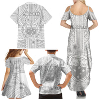 Personalised Samoa White Sunday Family Matching Summer Maxi Dress and Hawaiian Shirt Manuia le Aso Sa o Tamaiti Polynesian Plumeria - Wonder Print Shop