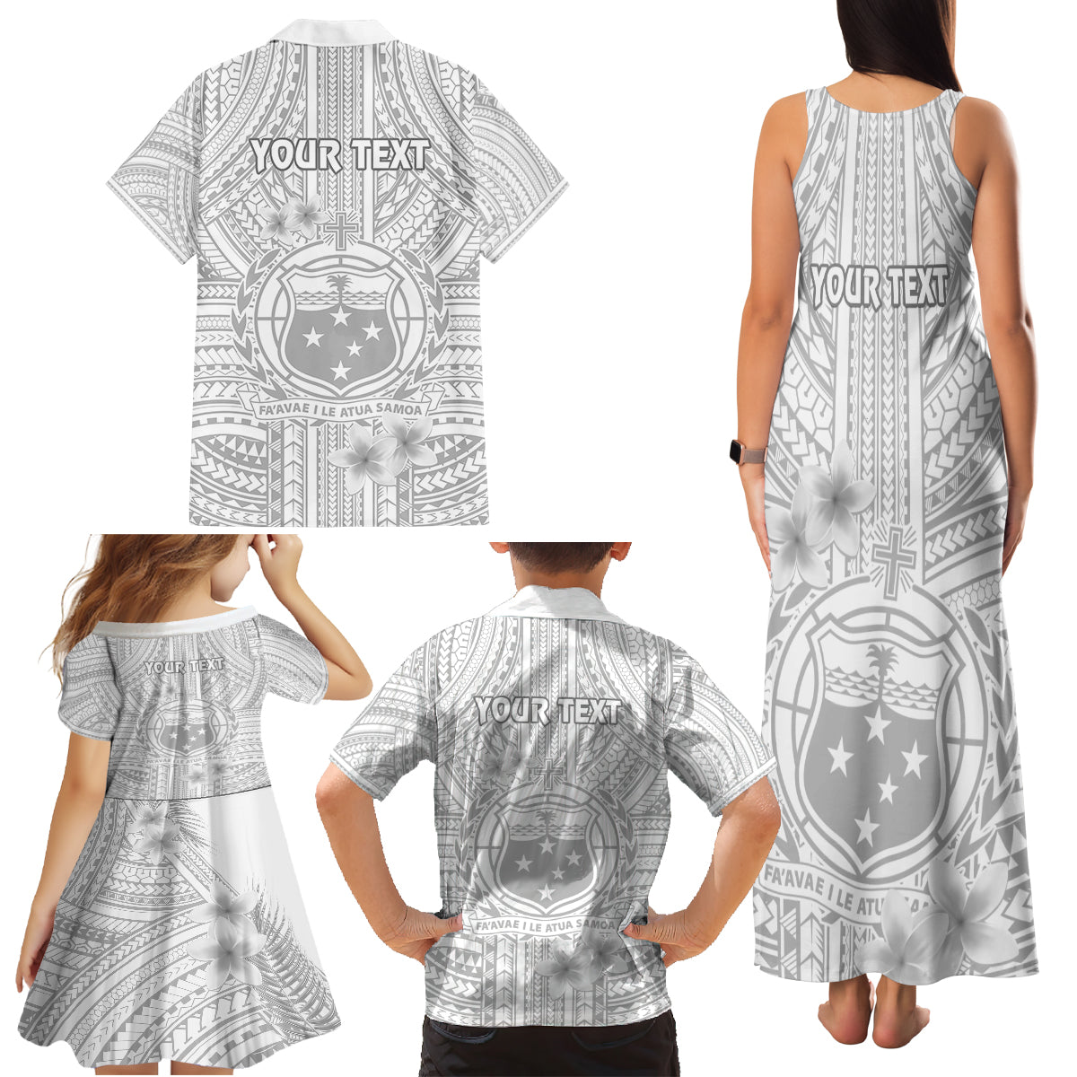 Personalised Samoa White Sunday Family Matching Tank Maxi Dress and Hawaiian Shirt Manuia le Aso Sa o Tamaiti Polynesian Plumeria - Wonder Print Shop