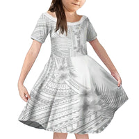 Personalised Samoa White Sunday Kid Short Sleeve Dress Manuia le Aso Sa o Tamaiti Polynesian Plumeria - Wonder Print Shop