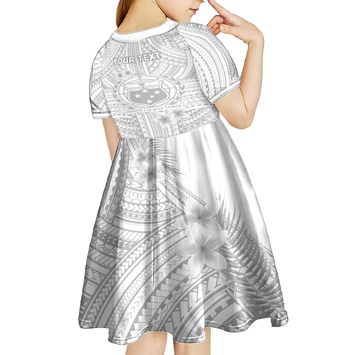 Personalised Samoa White Sunday Kid Short Sleeve Dress Manuia le Aso Sa o Tamaiti Polynesian Plumeria - Wonder Print Shop