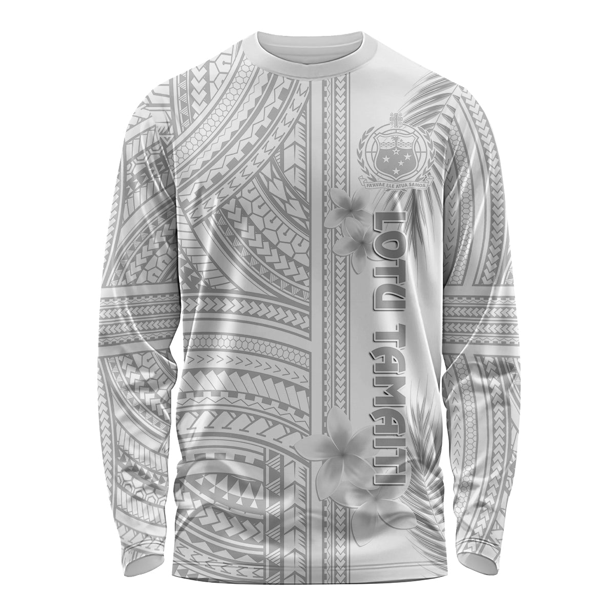 Personalised Samoa White Sunday Long Sleeve Shirt Manuia le Aso Sa o Tamaiti Polynesian Plumeria - Wonder Print Shop
