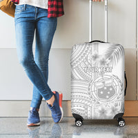 Personalised Samoa White Sunday Luggage Cover Manuia le Aso Sa o Tamaiti Polynesian Plumeria - Wonder Print Shop