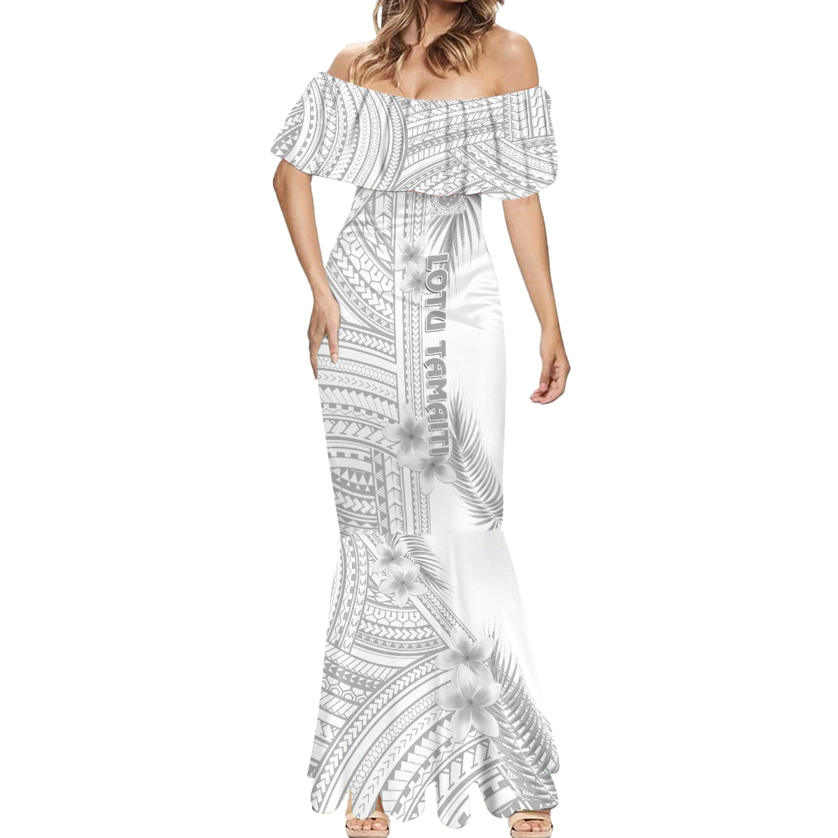 Personalised Samoa White Sunday Mermaid Dress Manuia le Aso Sa o Tamaiti Polynesian Plumeria - Wonder Print Shop