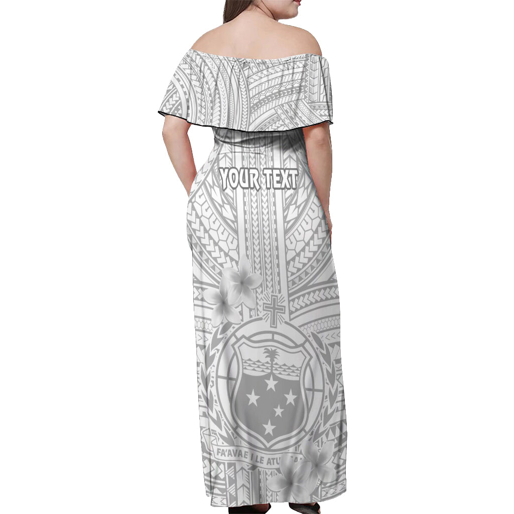 Personalised Samoa White Sunday Off Shoulder Maxi Dress Manuia le Aso Sa o Tamaiti Polynesian Plumeria - Wonder Print Shop
