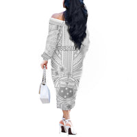 Personalised Samoa White Sunday Off The Shoulder Long Sleeve Dress Manuia le Aso Sa o Tamaiti Polynesian Plumeria - Wonder Print Shop