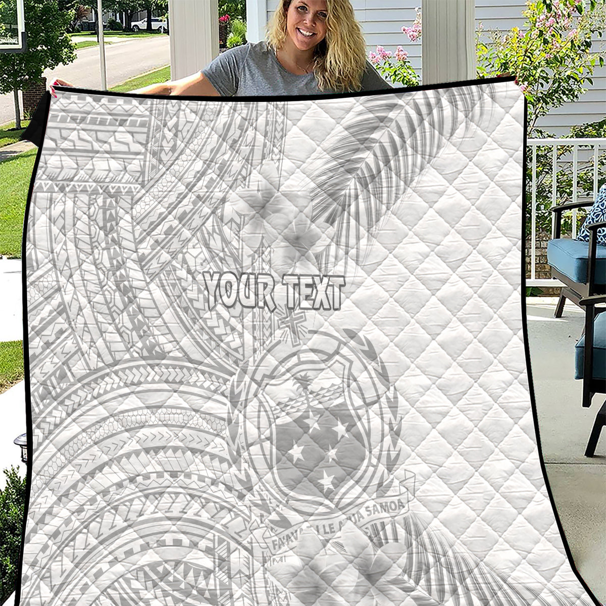 Personalised Samoa White Sunday Quilt Manuia le Aso Sa o Tamaiti Polynesian Plumeria - Wonder Print Shop