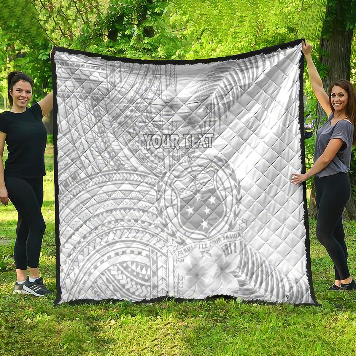 Personalised Samoa White Sunday Quilt Manuia le Aso Sa o Tamaiti Polynesian Plumeria - Wonder Print Shop
