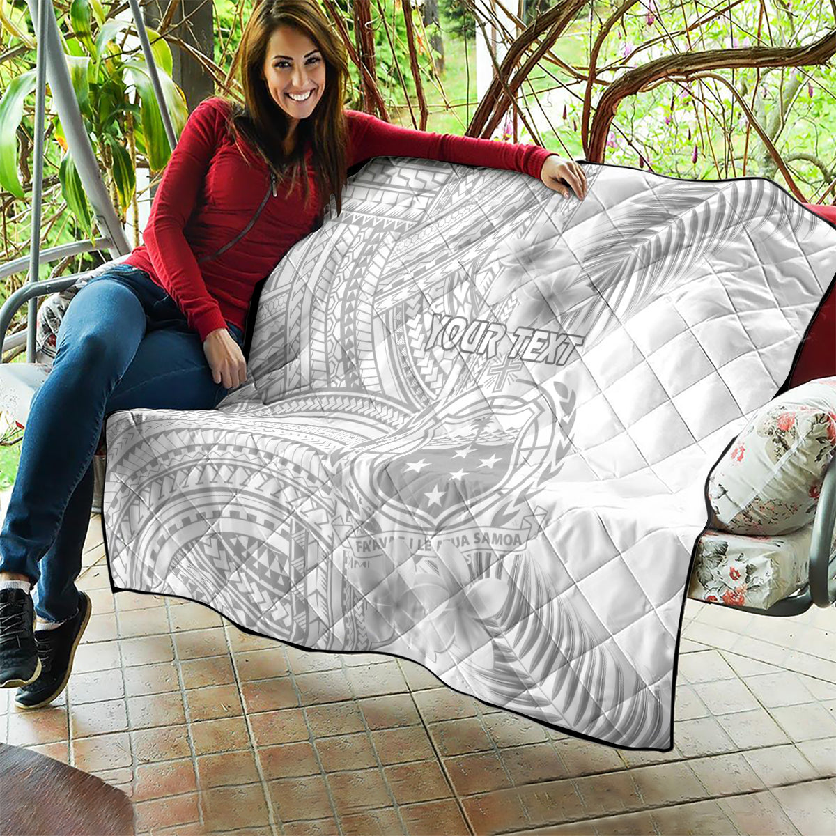 Personalised Samoa White Sunday Quilt Manuia le Aso Sa o Tamaiti Polynesian Plumeria - Wonder Print Shop