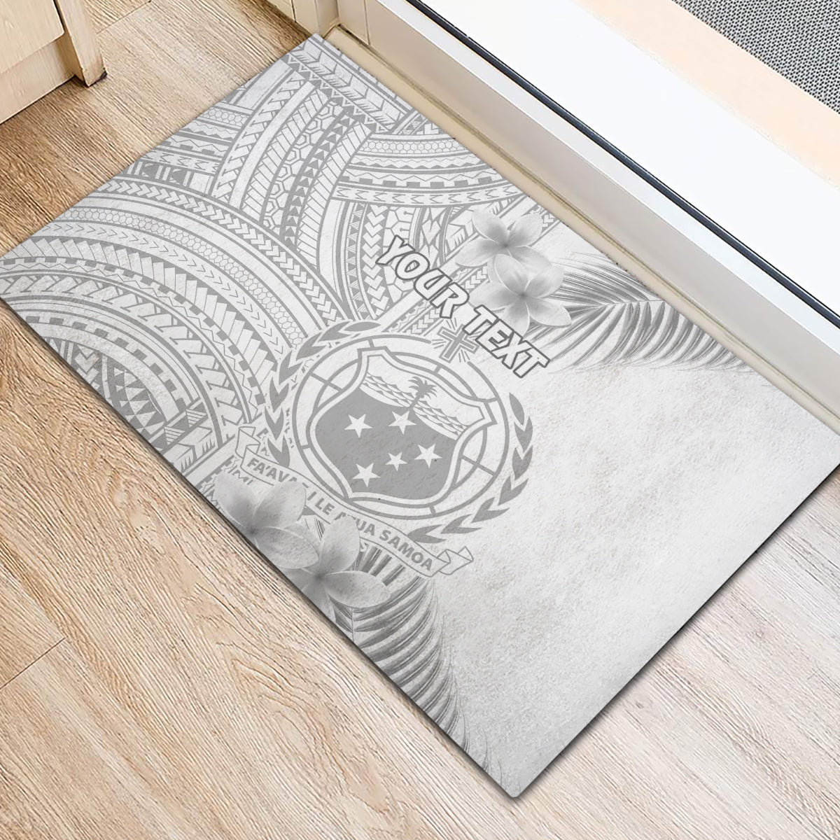 Personalised Samoa White Sunday Rubber Doormat Manuia le Aso Sa o Tamaiti Polynesian Plumeria - Wonder Print Shop