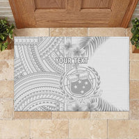 Personalised Samoa White Sunday Rubber Doormat Manuia le Aso Sa o Tamaiti Polynesian Plumeria - Wonder Print Shop