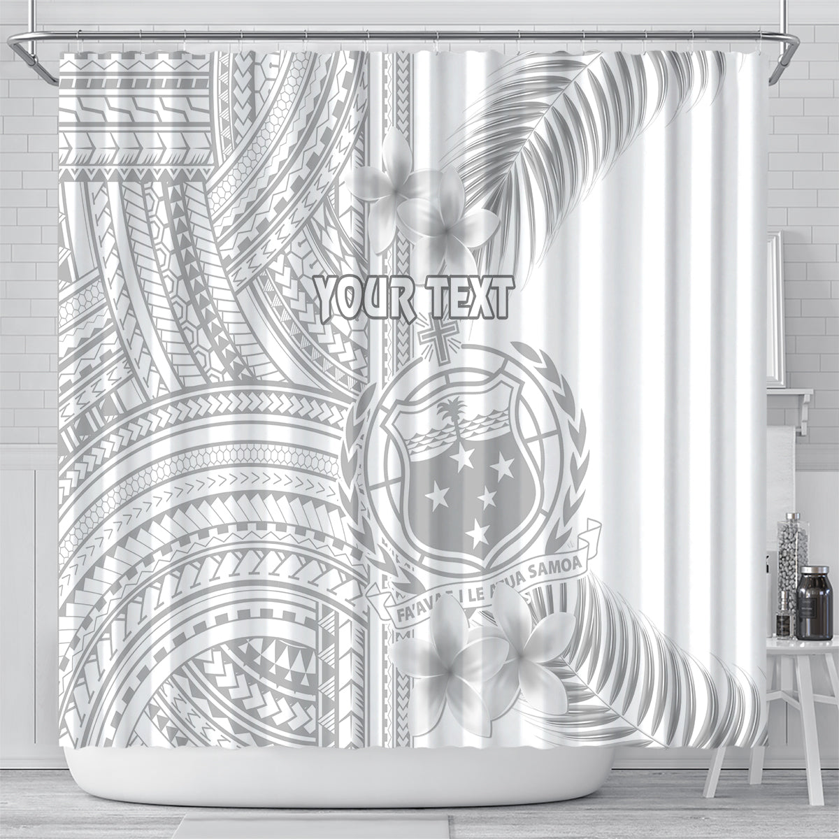 personalised-samoa-white-sunday-shower-curtain-manuia-le-aso-sa-o-tamaiti-polynesian-plumeria