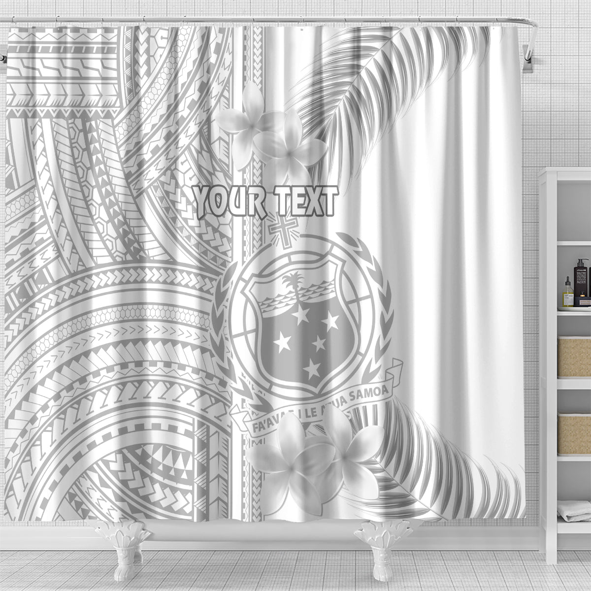 personalised-samoa-white-sunday-shower-curtain-manuia-le-aso-sa-o-tamaiti-polynesian-plumeria