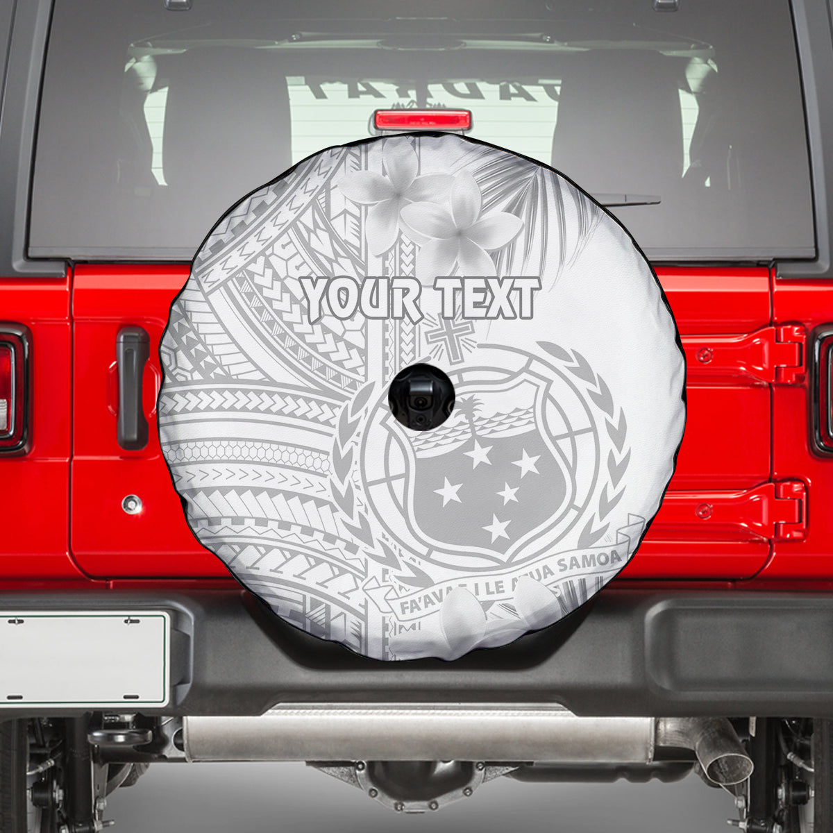 Personalised Samoa White Sunday Spare Tire Cover Manuia le Aso Sa o Tamaiti Polynesian Plumeria - Wonder Print Shop