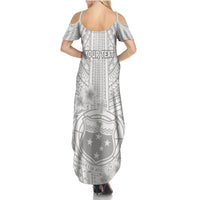 Personalised Samoa White Sunday Summer Maxi Dress Manuia le Aso Sa o Tamaiti Polynesian Plumeria - Wonder Print Shop
