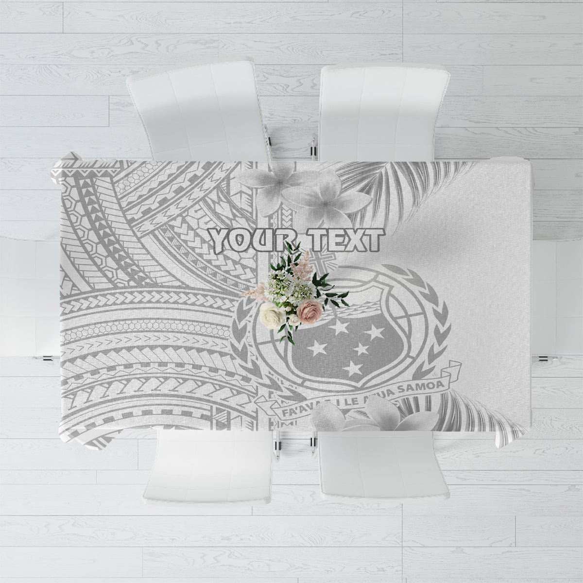 Personalised Samoa White Sunday Tablecloth Manuia le Aso Sa o Tamaiti Polynesian Plumeria - Wonder Print Shop