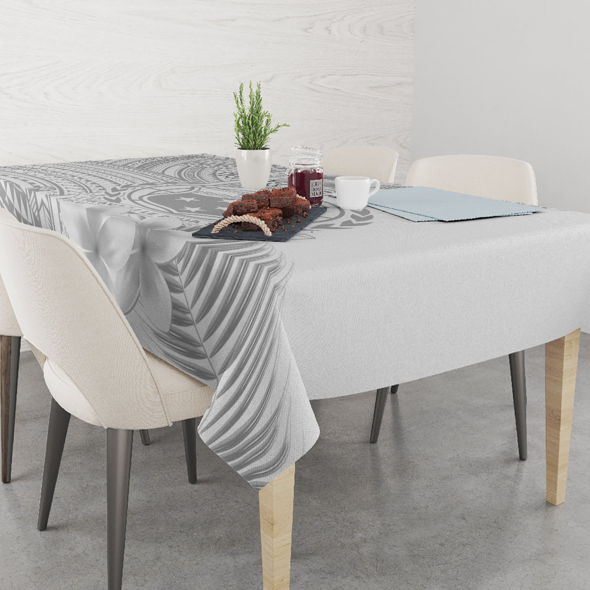 Personalised Samoa White Sunday Tablecloth Manuia le Aso Sa o Tamaiti Polynesian Plumeria - Wonder Print Shop