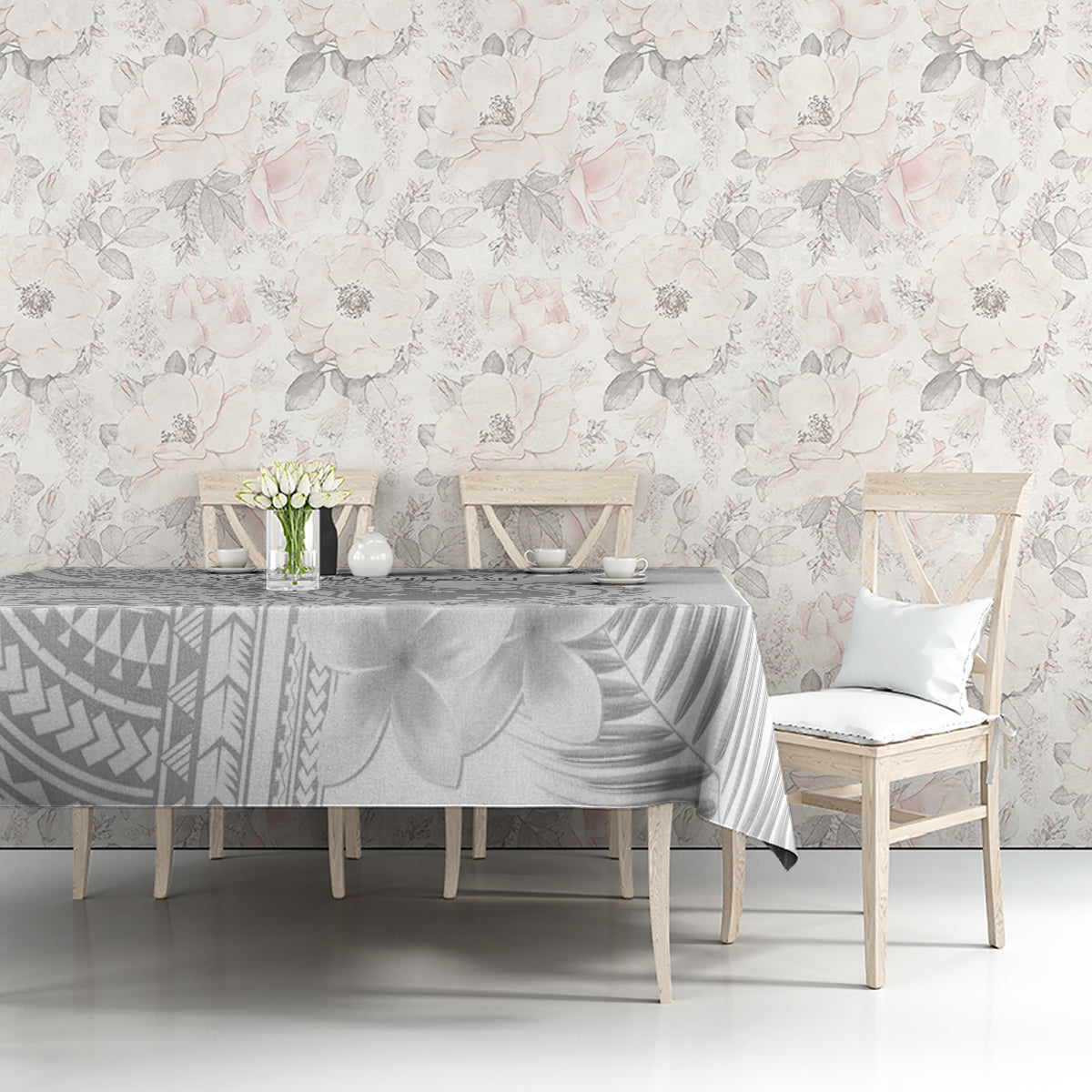 Personalised Samoa White Sunday Tablecloth Manuia le Aso Sa o Tamaiti Polynesian Plumeria - Wonder Print Shop