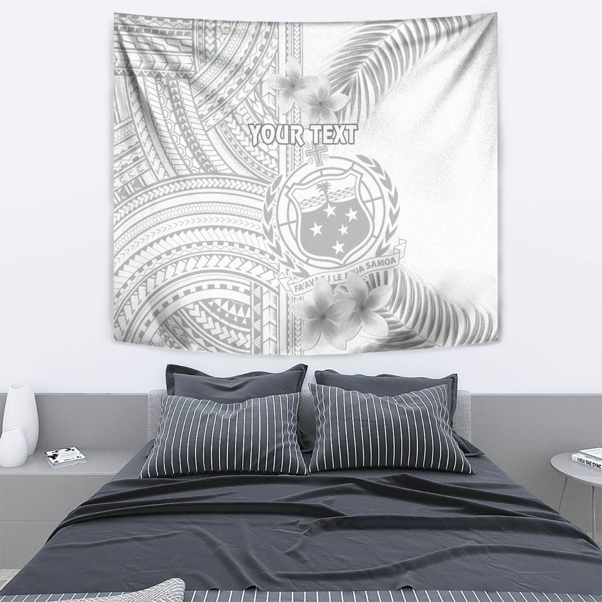 Personalised Samoa White Sunday Tapestry Manuia le Aso Sa o Tamaiti Polynesian Plumeria - Wonder Print Shop