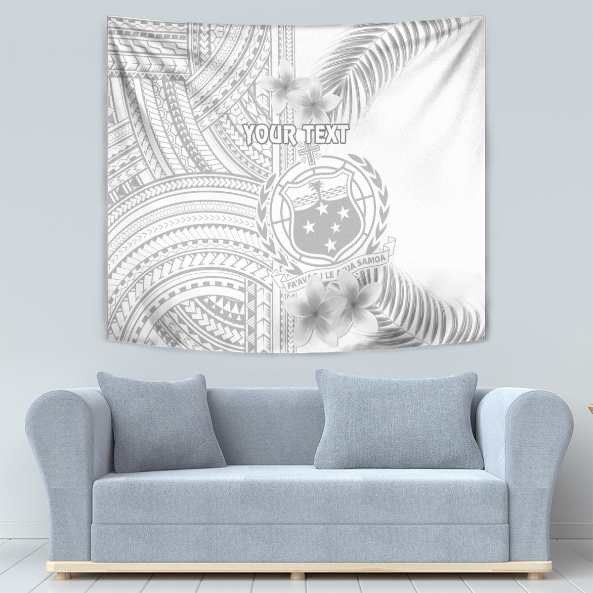 Personalised Samoa White Sunday Tapestry Manuia le Aso Sa o Tamaiti Polynesian Plumeria - Wonder Print Shop