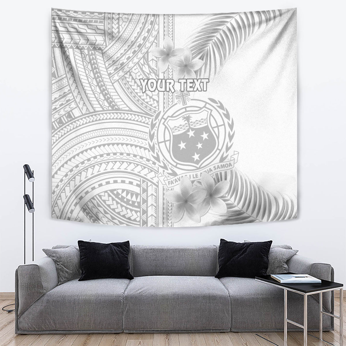 Personalised Samoa White Sunday Tapestry Manuia le Aso Sa o Tamaiti Polynesian Plumeria - Wonder Print Shop