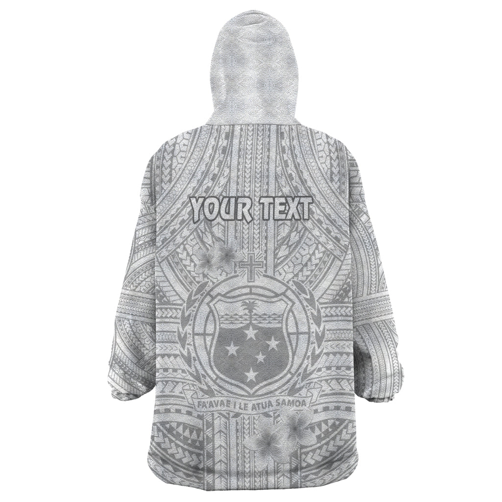 Personalised Samoa White Sunday Wearable Blanket Hoodie Manuia le Aso Sa o Tamaiti Polynesian Plumeria - Wonder Print Shop