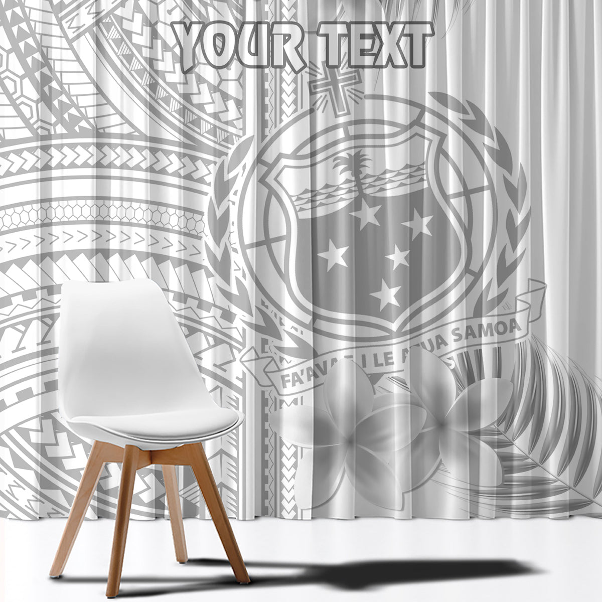 Personalised Samoa White Sunday Window Curtain Manuia le Aso Sa o Tamaiti Polynesian Plumeria - Wonder Print Shop