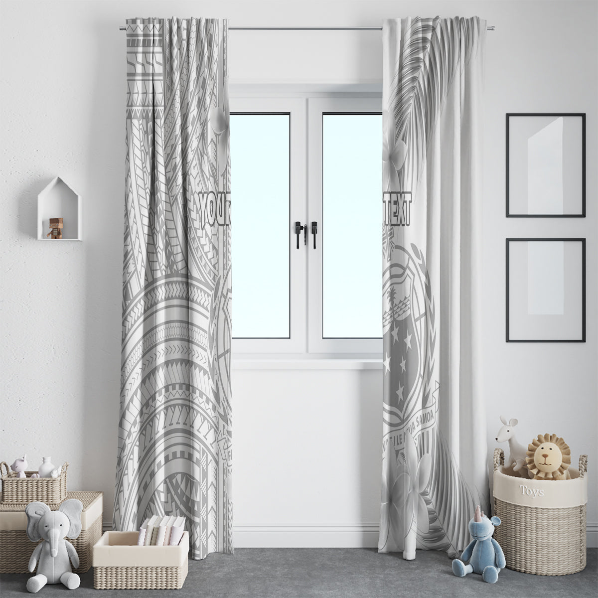 Personalised Samoa White Sunday Window Curtain Manuia le Aso Sa o Tamaiti Polynesian Plumeria - Wonder Print Shop