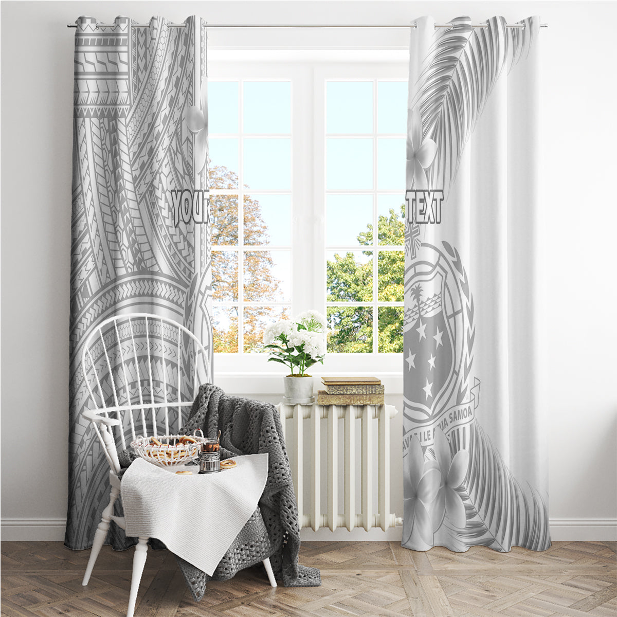 Personalised Samoa White Sunday Window Curtain Manuia le Aso Sa o Tamaiti Polynesian Plumeria - Wonder Print Shop