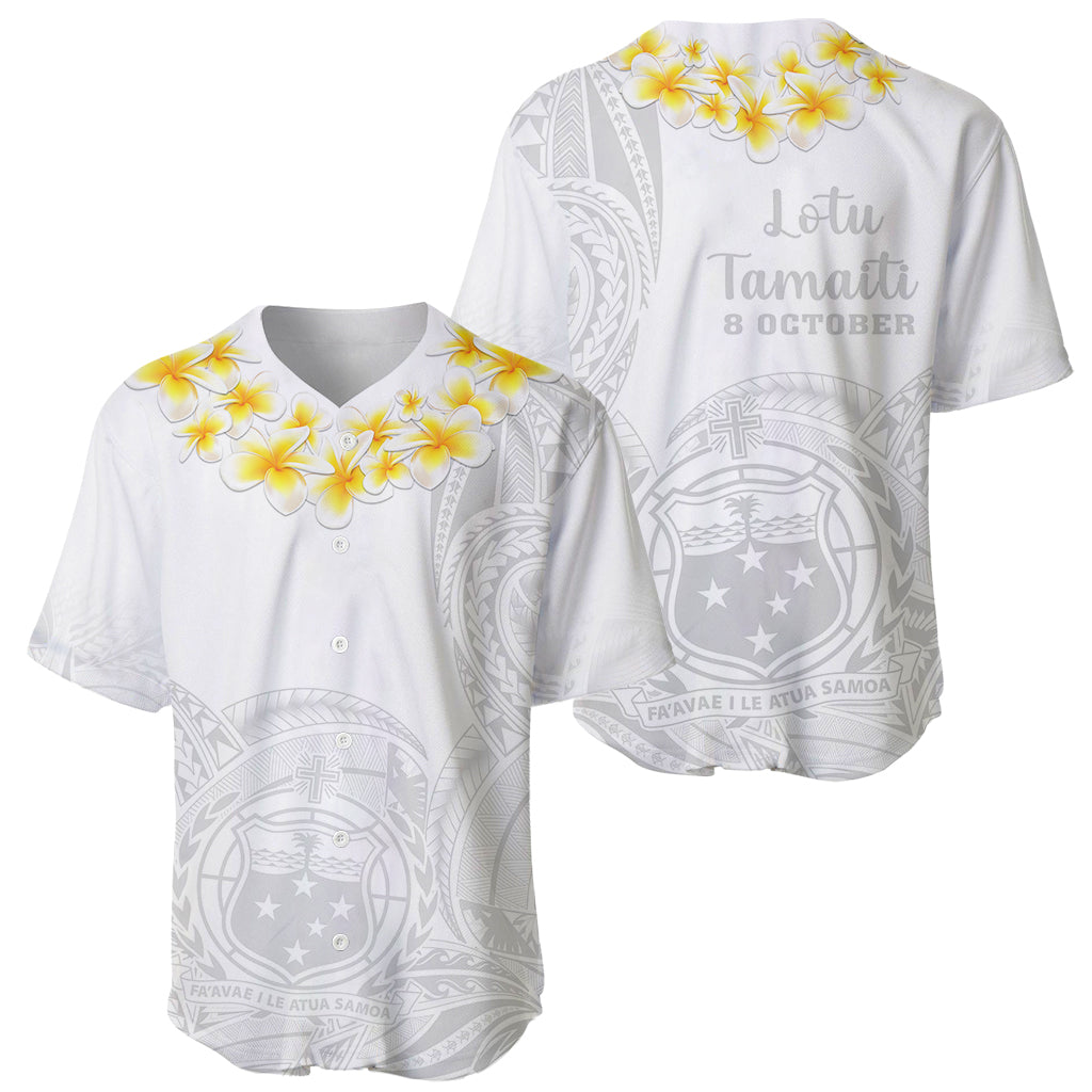 Samoa White Sunday Baseball Jersey Lotu Tamaiti 2023 With Coat Of Arms - Wonder Print Shop