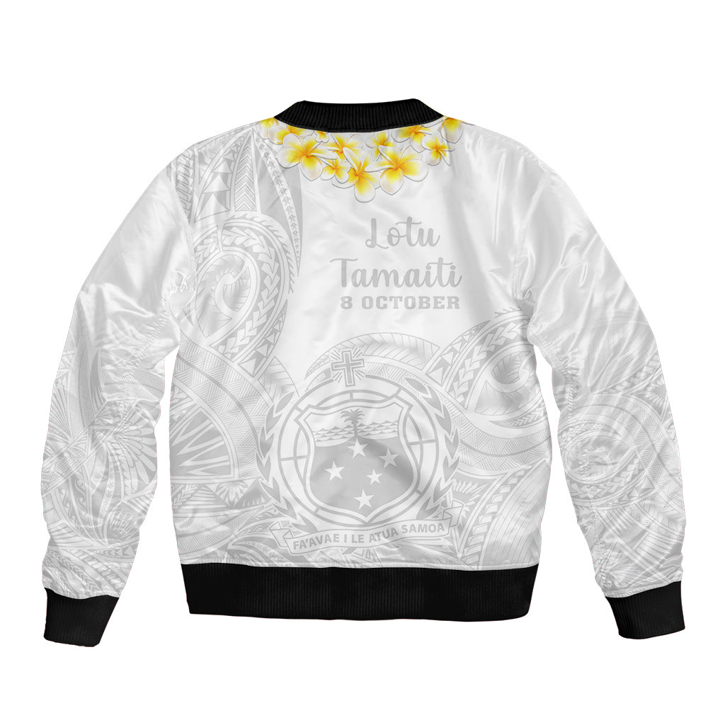 Samoa White Sunday Bomber Jacket Lotu Tamaiti 2023 With Coat Of Arms - Wonder Print Shop