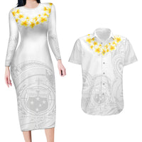 Samoa White Sunday Couples Matching Long Sleeve Bodycon Dress and Hawaiian Shirt Lotu Tamaiti 2023 With Coat Of Arms - Wonder Print Shop